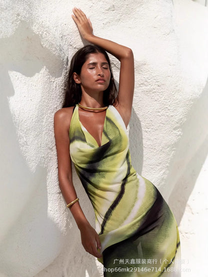 Maya Elegant Halter Tie-Up Vacation Maxi Dress