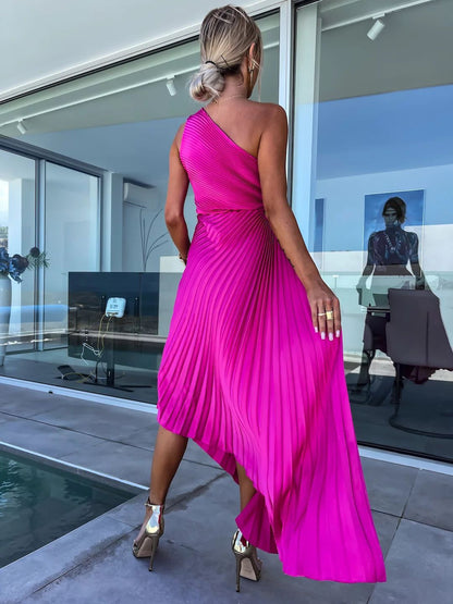 Margovil Elegant Irregular Pleated One-Shoulder Dress