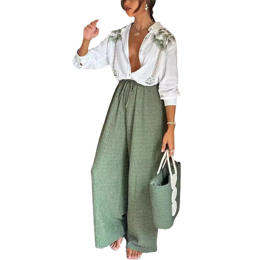 Nia Stylish Tropical Calling Blouse & Pocket Pants Set