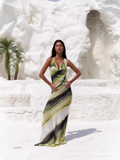 Maya Elegant Halter Tie-Up Vacation Maxi Dress