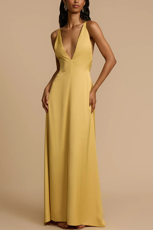 Natalie Elegant V-Neck Backless Maxi Dress with Resin Beads