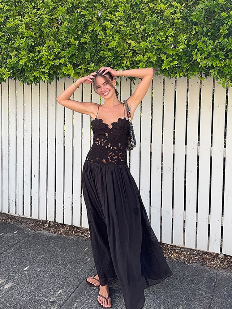 Sophia Elegant Crochet Lace Bust Chiffon Maxi Gown