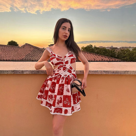 Hailey Stylish Linen Blend Ric Rac Cutout Mini Dress