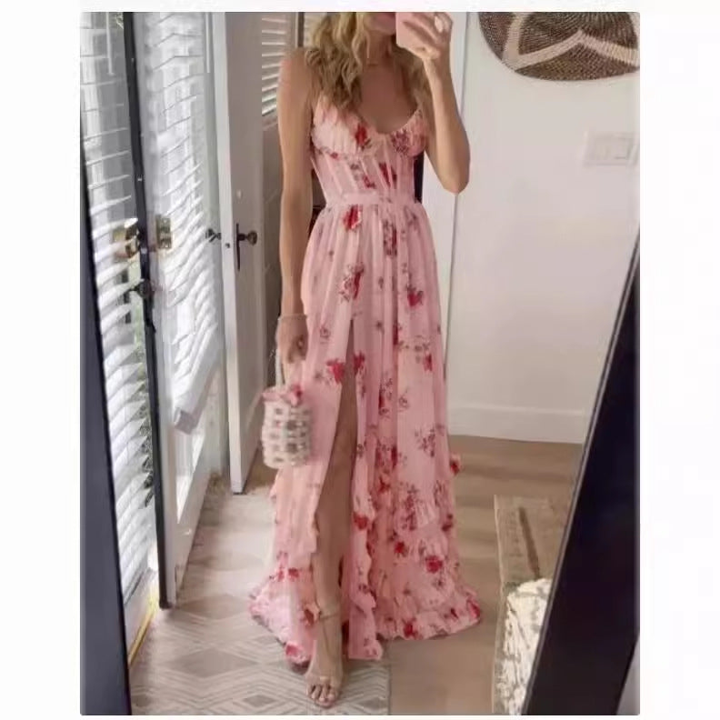 Isla Timeless Floral Ruffle Layered Slit Maxi Dress