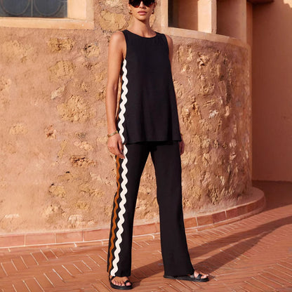 Reese Stylish Ric Rac Tank & Pocketed Flare Pants Set