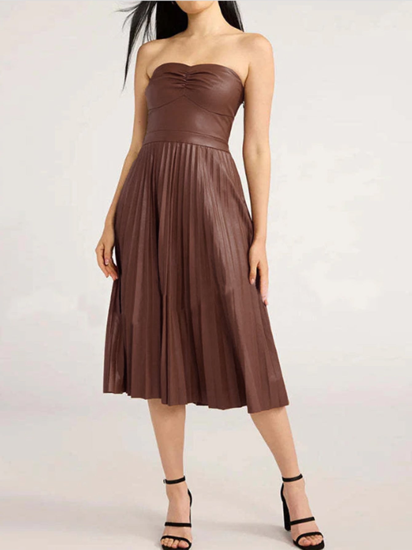 Chloe Sophisticated Strapless Faux Leather Dress