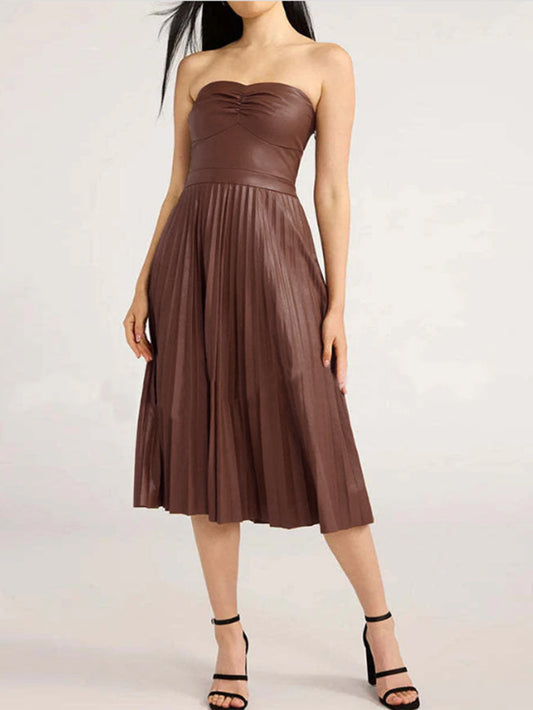 Chloe Sophisticated Strapless Faux Leather Dress