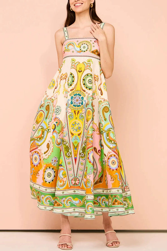 Leila Stylish Linen Blend Tie-Up Strap Maxi Dress
