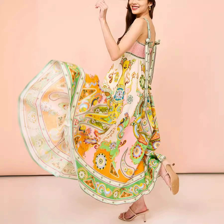 Leila Stylish Linen Blend Tie-Up Strap Maxi Dress