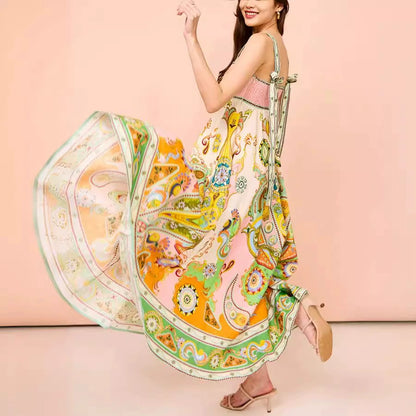 Leila Stylish Linen Blend Tie-Up Strap Maxi Dress