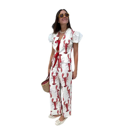 Esme Stylish Lobster Print High-Rise Pants