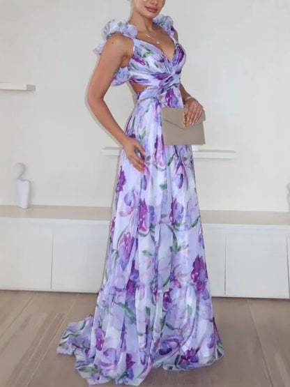 Lucy Elegant Tulle Floral Back Lace-Up Dress