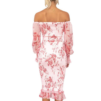 Iris Elegant Floral Off-Shoulder Smocked Waist Dress