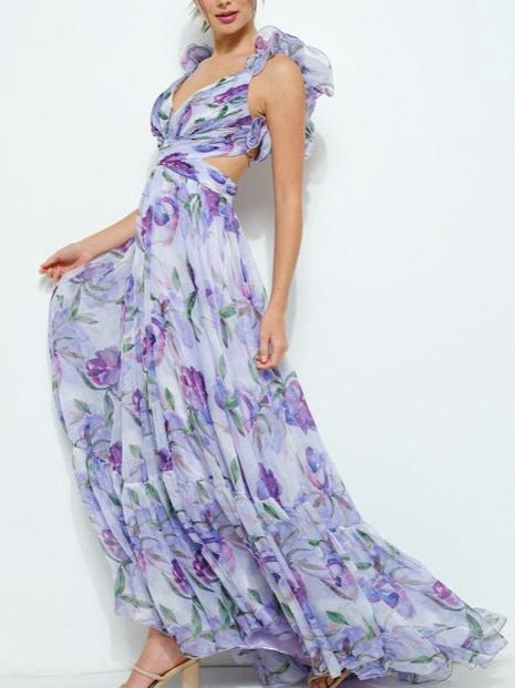 Lucy Elegant Tulle Floral Back Lace-Up Dress