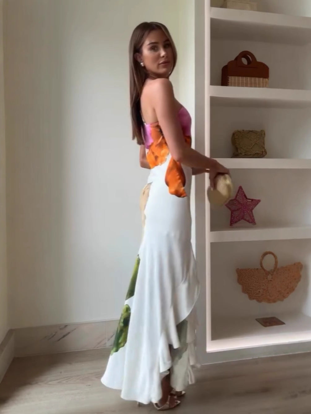 Ellie Elegant Floral Print One-Shoulder Maxi Dress