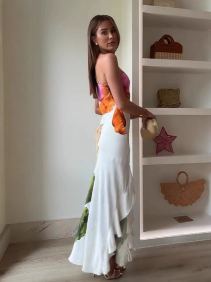 Ellie Elegant Floral Print One-Shoulder Maxi Dress