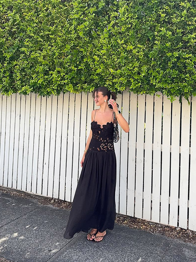 Sophia Elegant Crochet Lace Bust Chiffon Maxi Gown