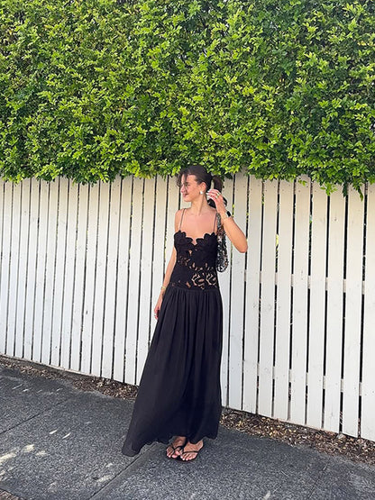 Sophia Elegant Crochet Lace Bust Chiffon Maxi Gown