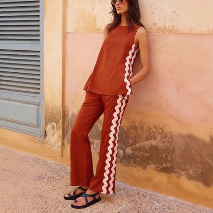 Reese Stylish Ric Rac Tank & Pocketed Flare Pants Set