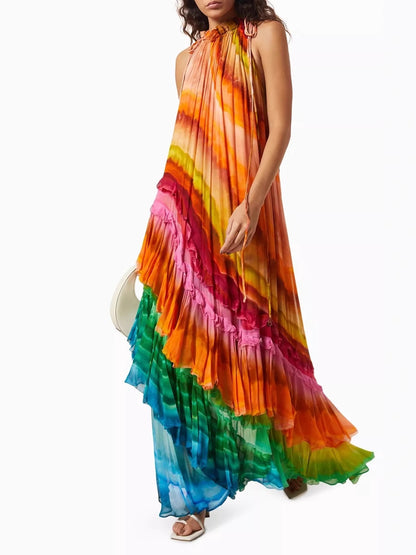 Stella Elegant Tie-Dye Print Layered Ruffles Dress