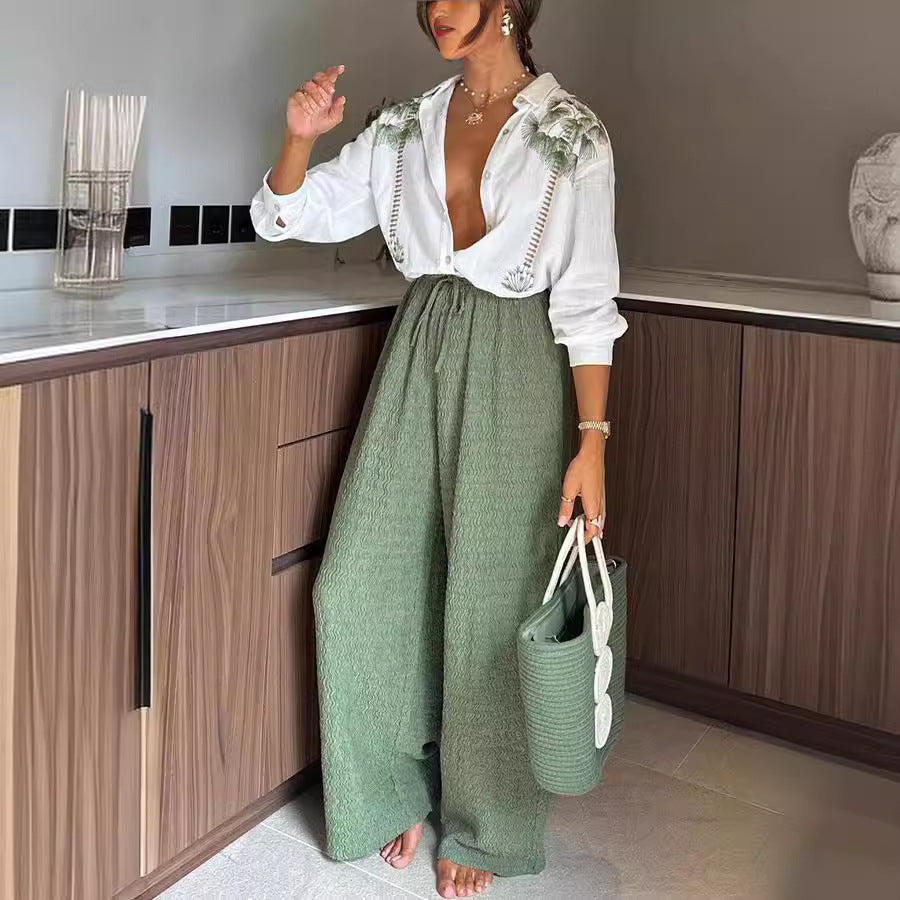 Nia Stylish Tropical Calling Blouse & Pocket Pants Set