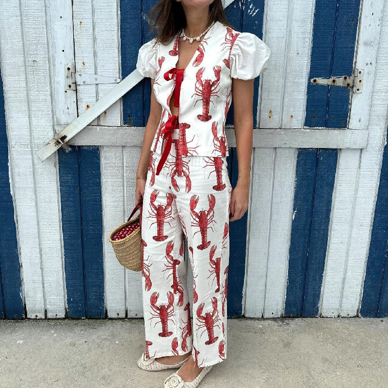 Esme Stylish Lobster Print High-Rise Pants