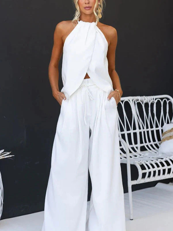 Lucy Sleeveless Halter Slit Top & Paperbag Waist Pants Set