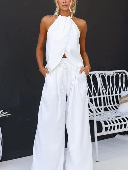 Lucy Sleeveless Halter Slit Top & Paperbag Waist Pants Set