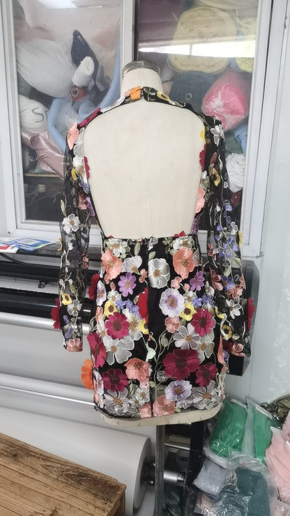 Sadie Elegantly Enchanted Floral Applique Backless Dress