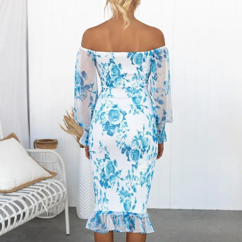 Iris Elegant Floral Off-Shoulder Smocked Waist Dress