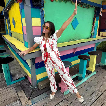 Esme Stylish Lobster Print High-Rise Pants