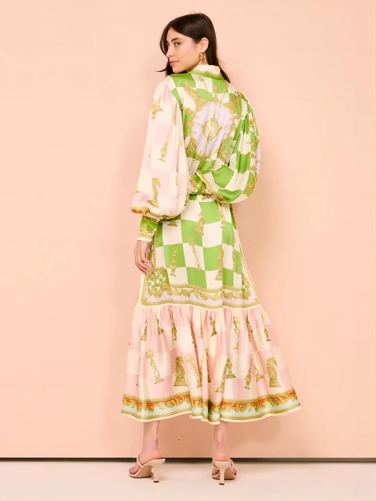 Julia Elegant Satin Shirt Maxi Dress with Balloon Sleeves