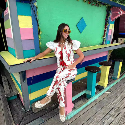 Esme Stylish Lobster Print High-Rise Pants