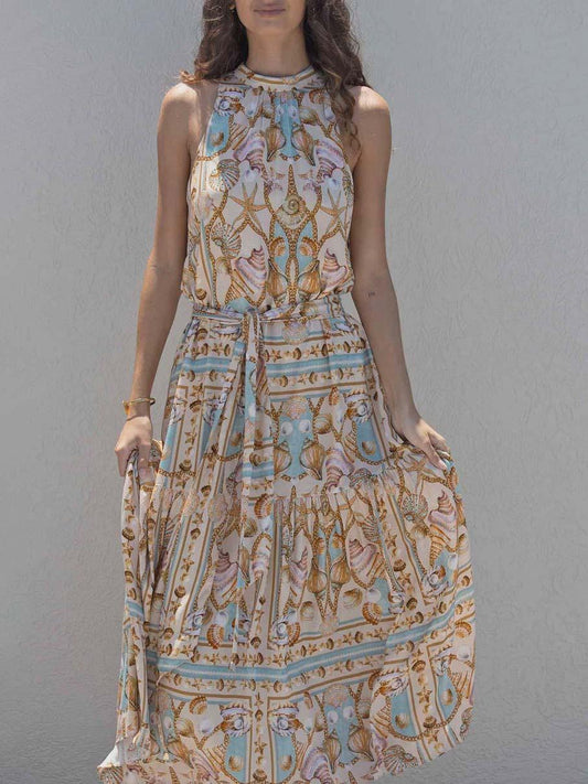 Lily Exquisite Satin Ocean Treasure Print Maxi Dress