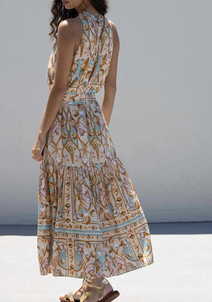 Lily Exquisite Satin Ocean Treasure Print Maxi Dress