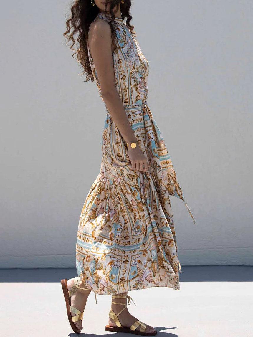 Lily Exquisite Satin Ocean Treasure Print Maxi Dress