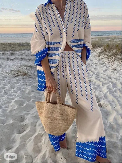 Ocean Print Oversized Shirt & Pocket Pants Set