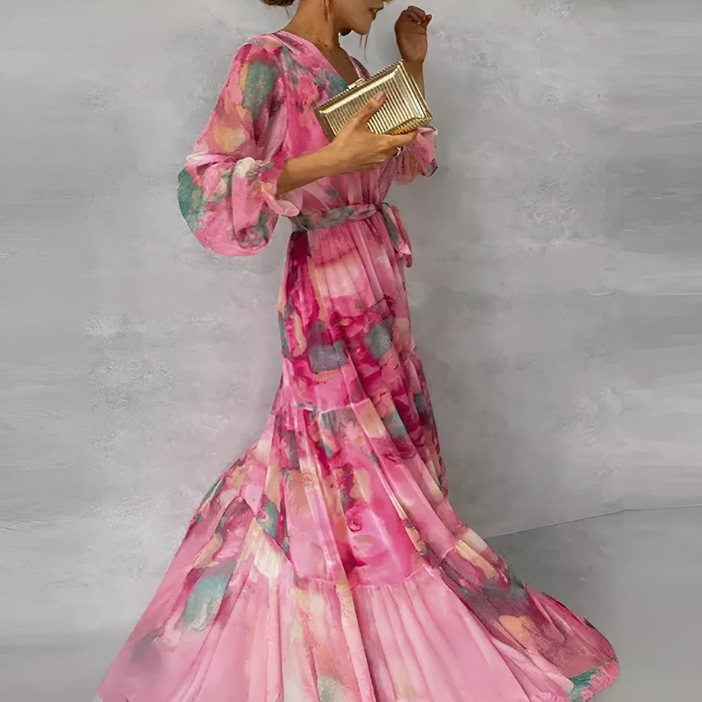 Camila Long Summer Dress with Floral Pattern