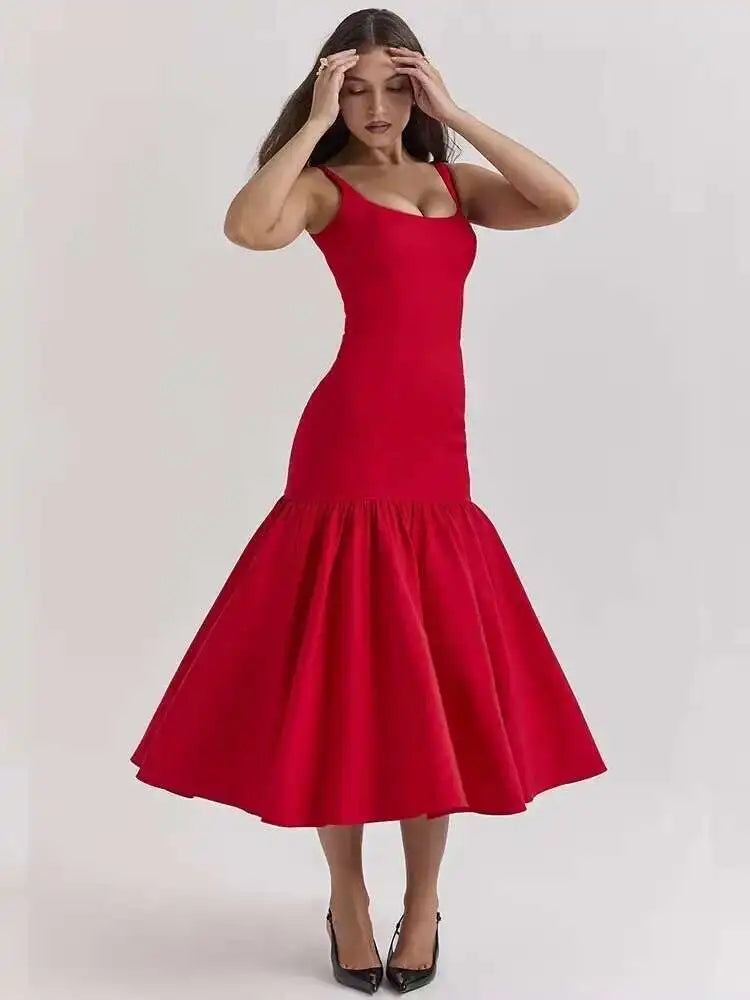 Natalie Elegant Sleeveless Ruffle Bodycon Midi Dress
