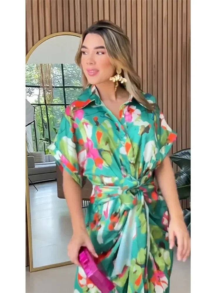 Isla Floral Button-Front Maxi Shirt Dress