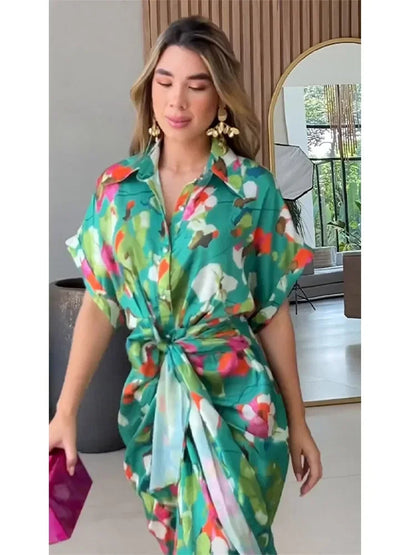 Isla Floral Button-Front Maxi Shirt Dress