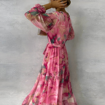 Camila Long Summer Dress with Floral Pattern