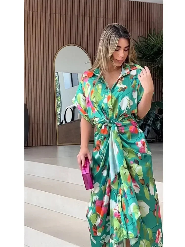 Isla Floral Button-Front Maxi Shirt Dress