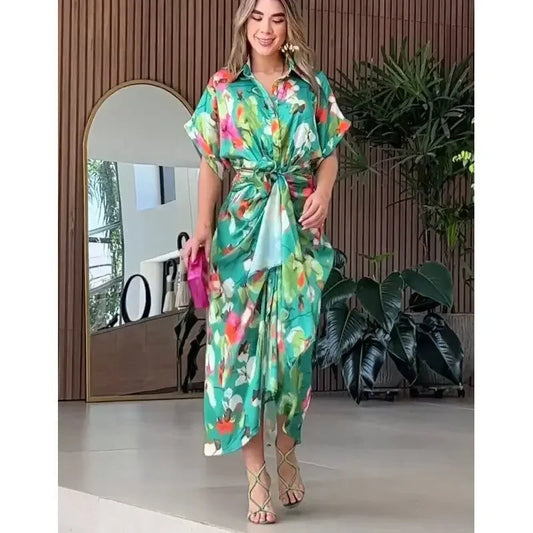 Isla Floral Button-Front Maxi Shirt Dress