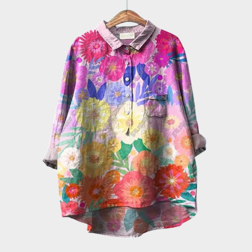 Maria Oversized Floral Blouse with Bright Colors