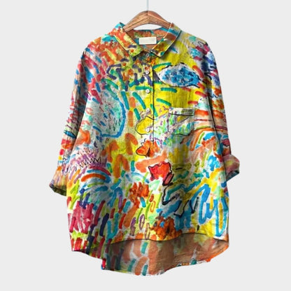 Maria Oversized Floral Blouse with Bright Colors