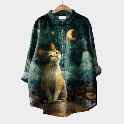 Emma Watercolor Cats Oversized Blouse