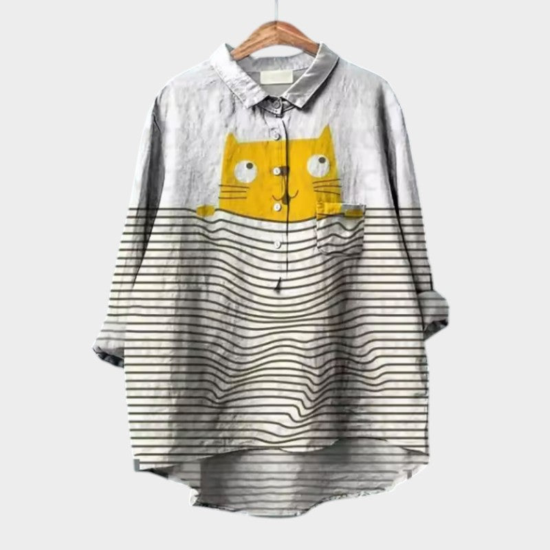 Emma Watercolor Cats Oversized Blouse