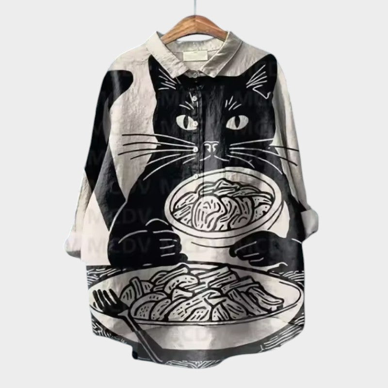 Emma Watercolor Cats Oversized Blouse