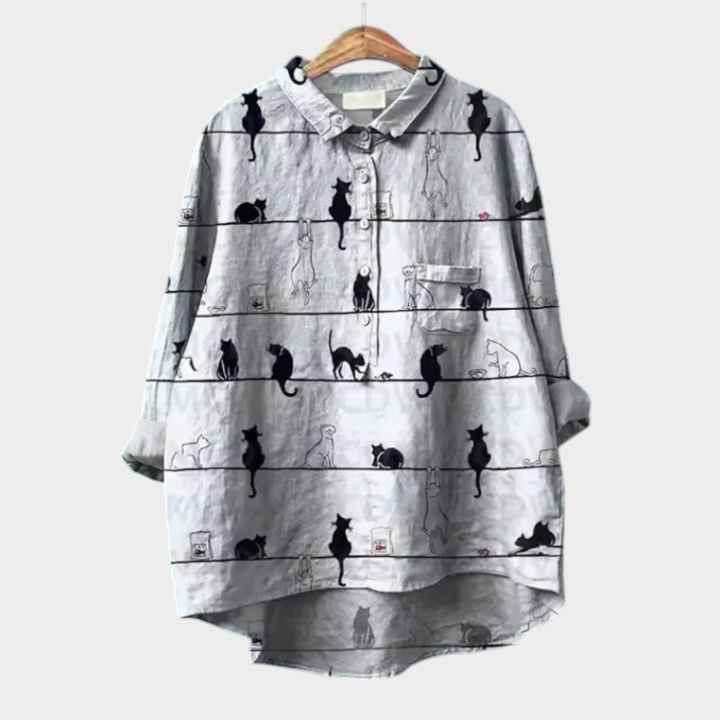 Emma Watercolor Cats Oversized Blouse